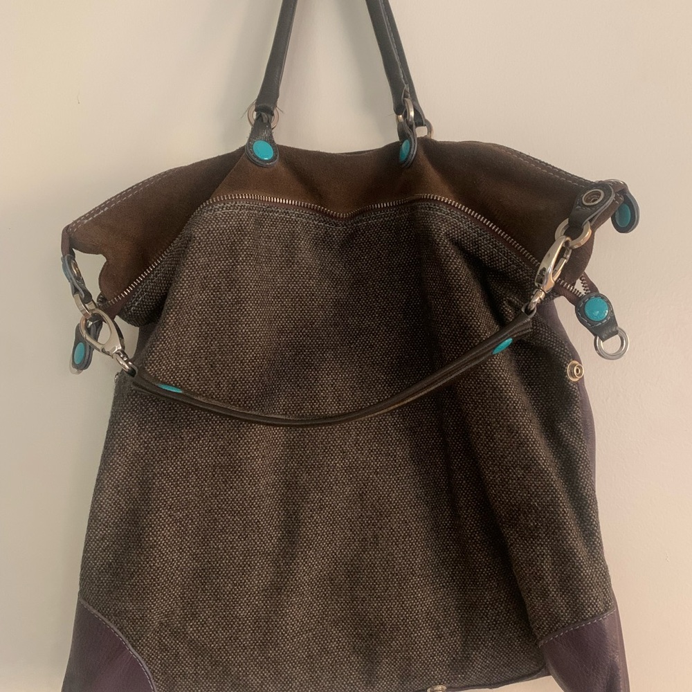 Purple Leather & Brown Tweed Gab Convertible Bag